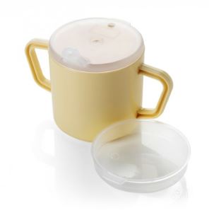 Drinking Cup with 2 Handles, Spout lid and feeder lid - Cream