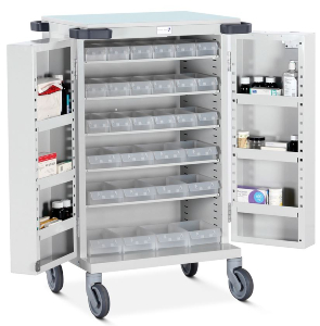 Bristol Maid Double Door Drugs Trolley with Trays - Overall Dimensions: 670 x 530 x 1095mm
