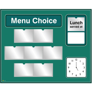 Picture Menu Board with analogue clock and free picture library - Green
